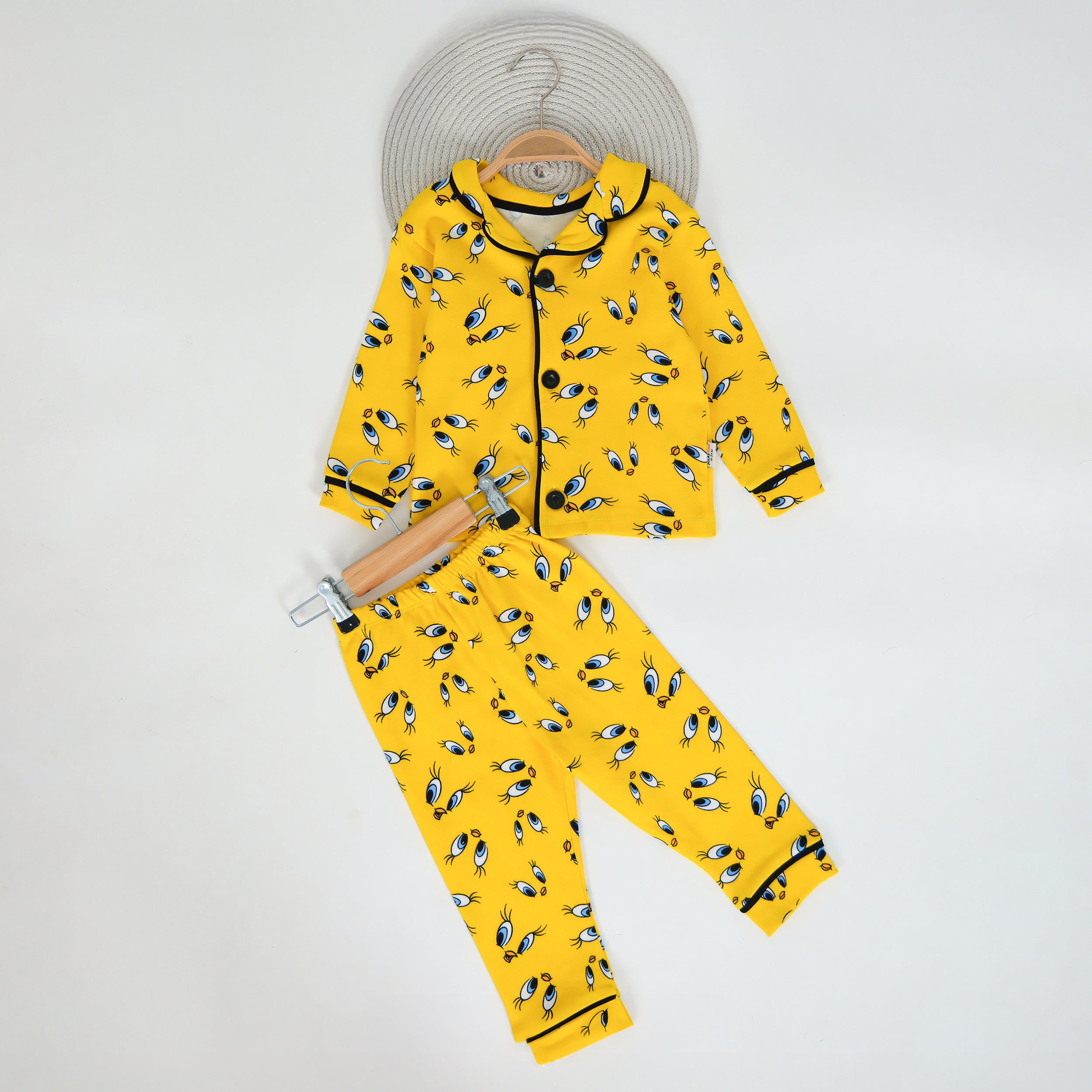 Göz Desenli Düğmeli Unisex Çocuk Pijama Takım