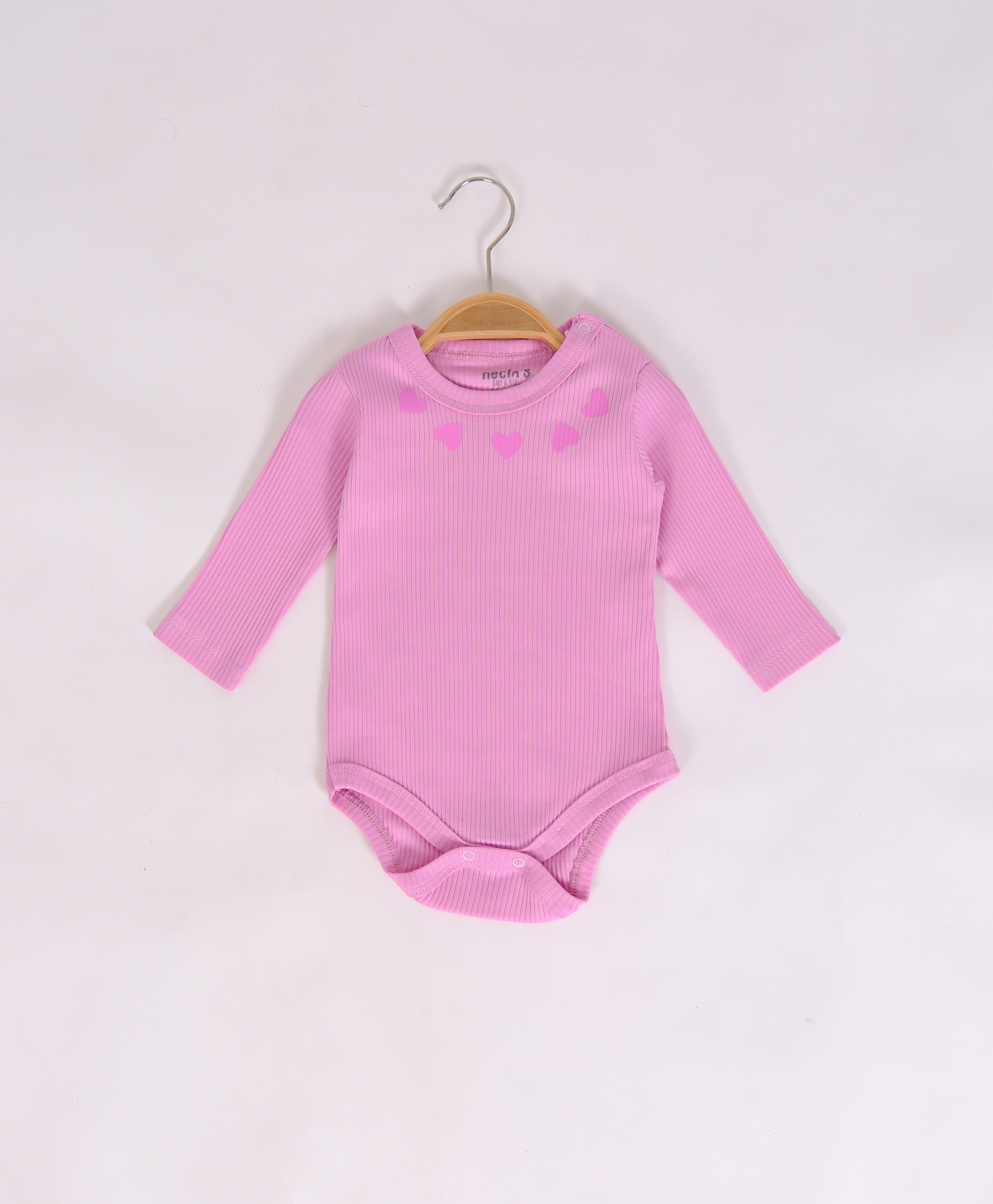 Kız Bebek Kalp Detaylı Uzun Kollu Body