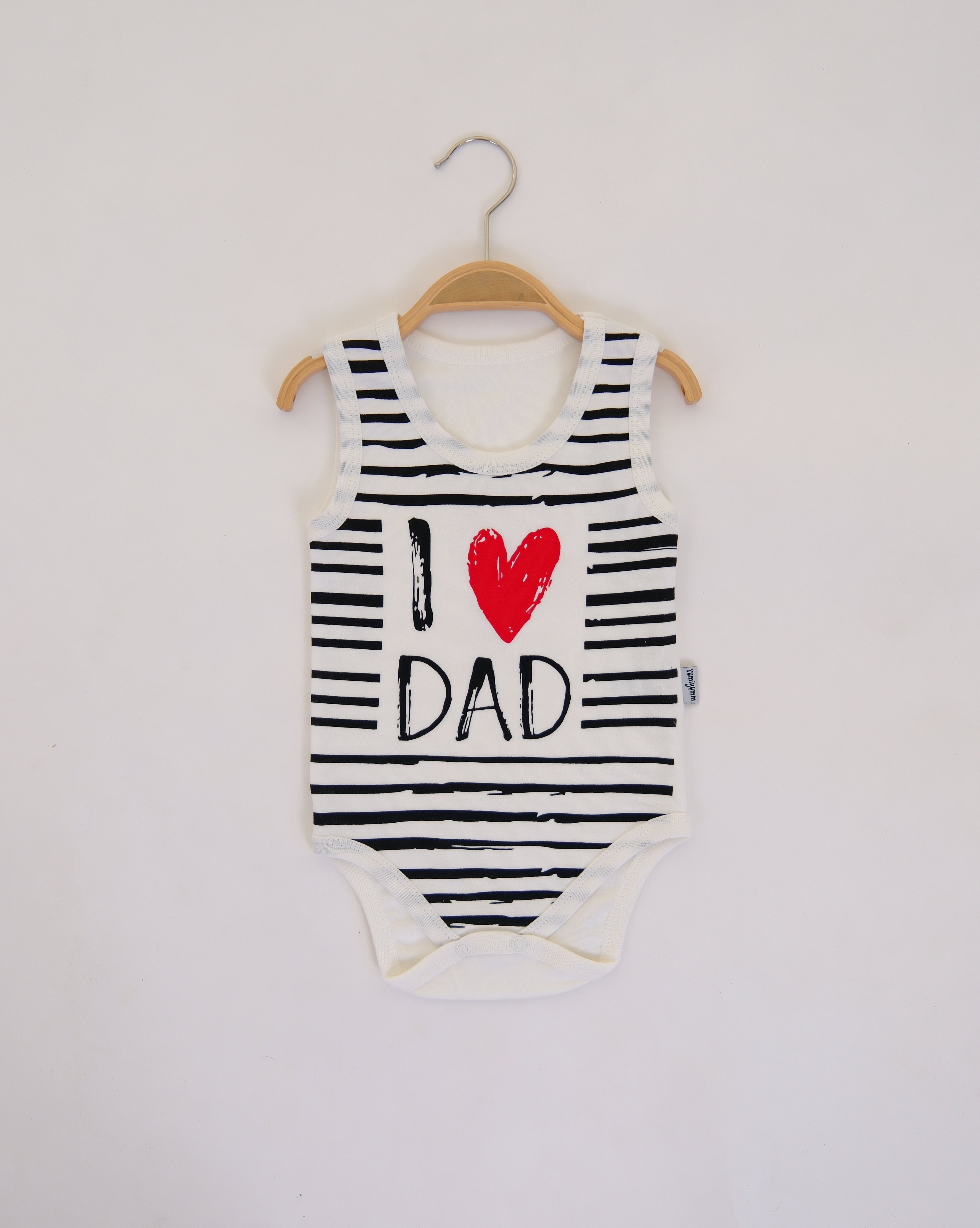 I Love Baskılı Çizgili Kolsuz Bebek Body