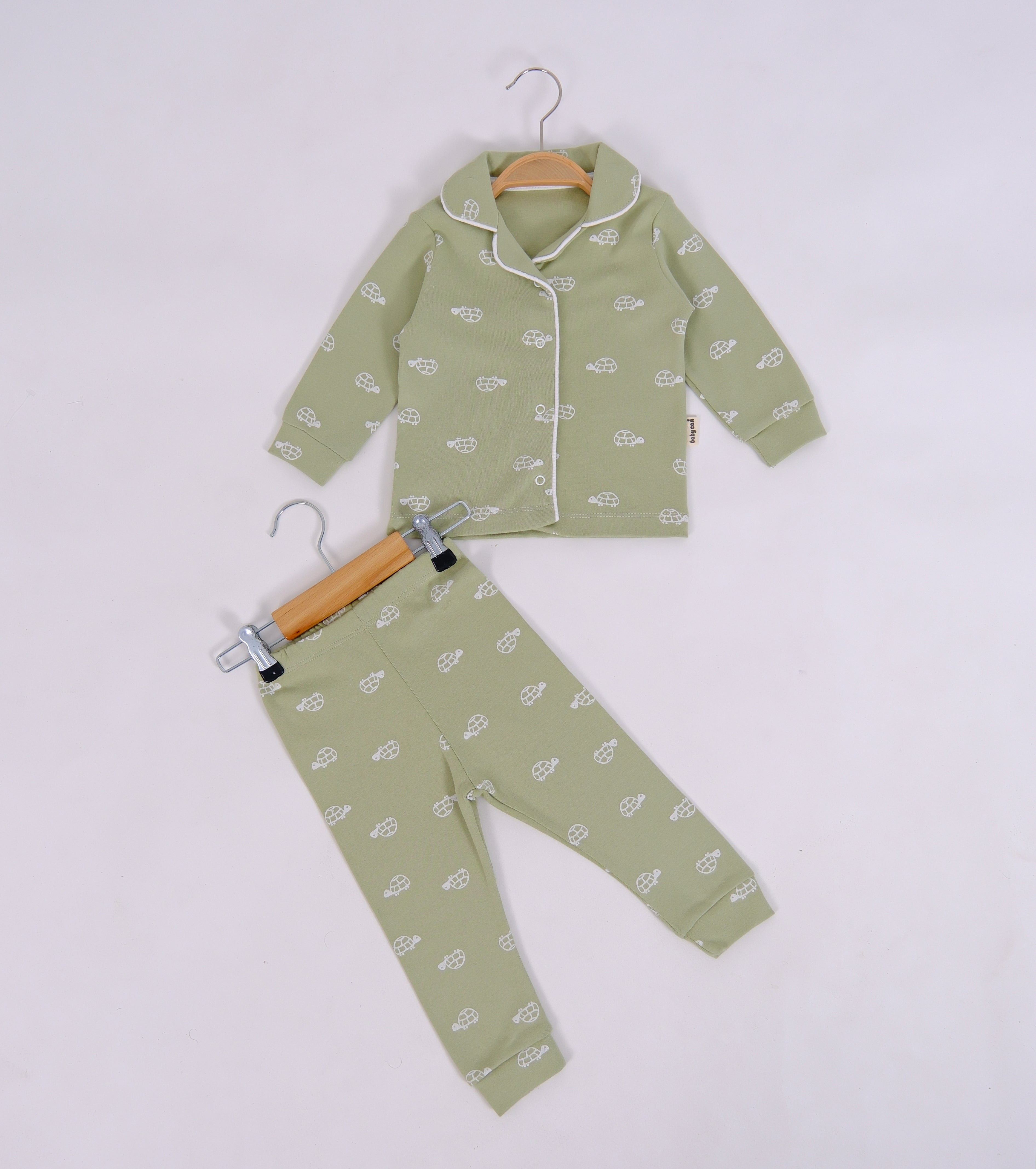 Kaplumbağa Desenli Uzun Kollu Çocuk Pijama Takımı