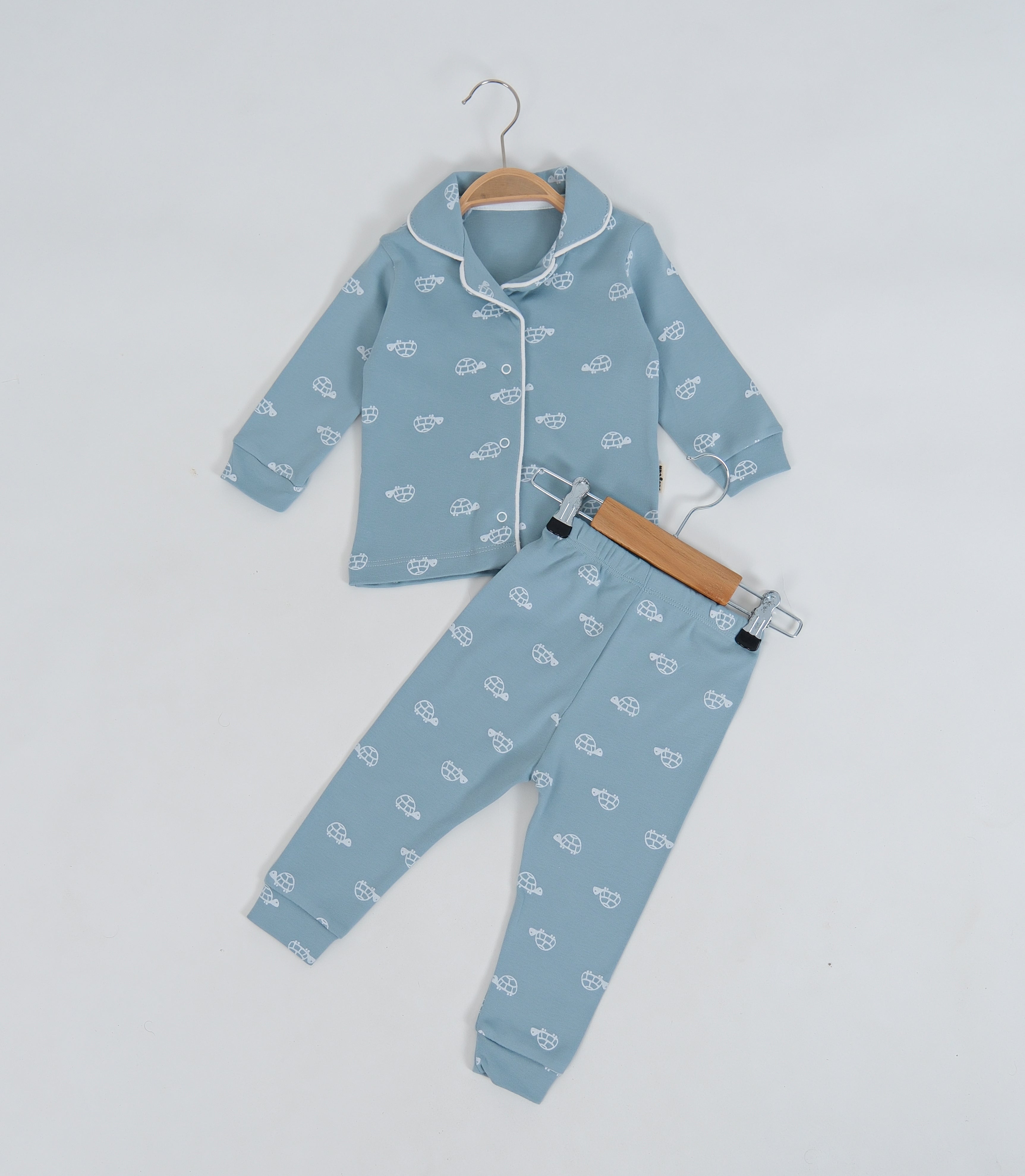 Kaplumbağa Desenli Uzun Kollu Çocuk Pijama Takımı