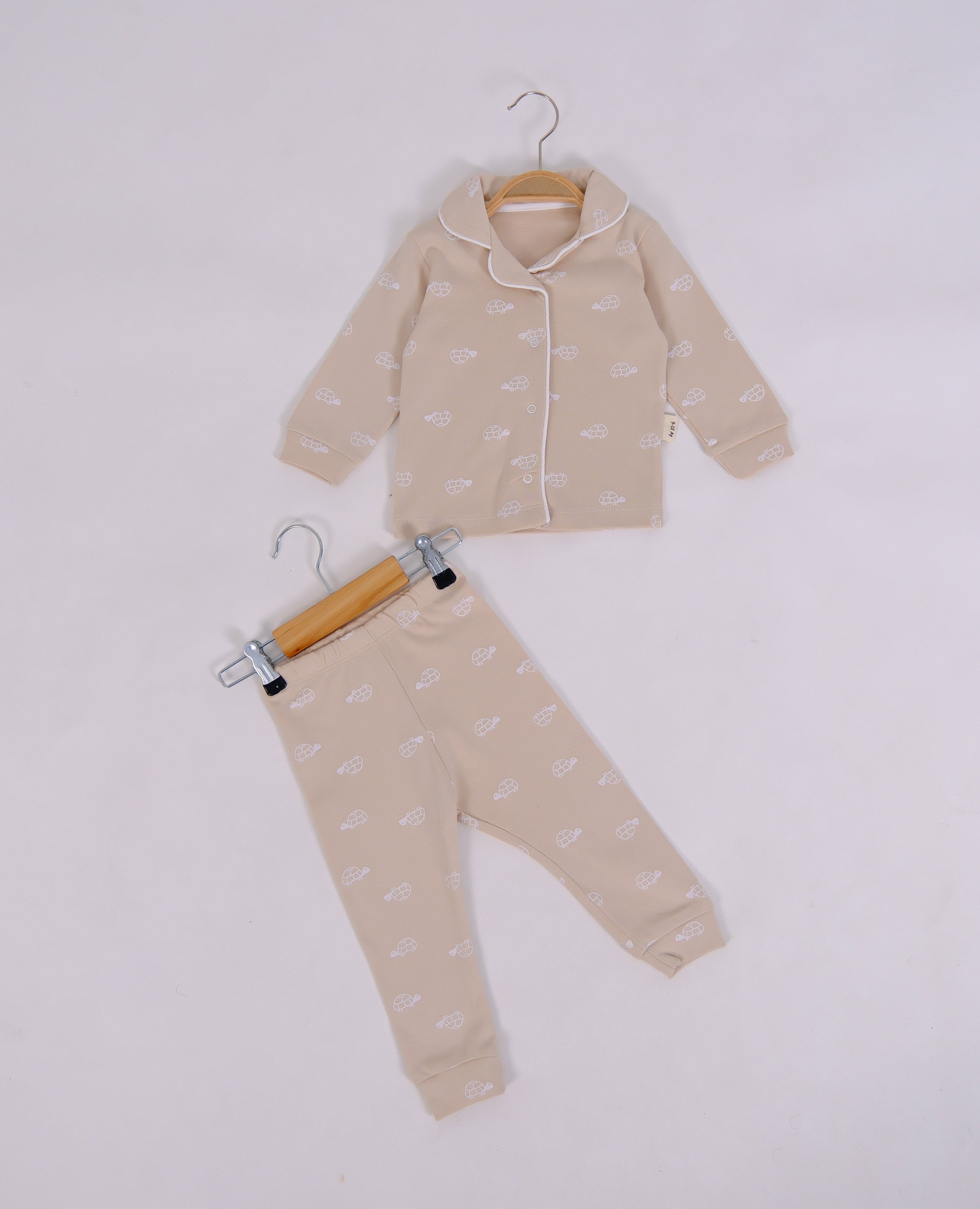 Kaplumbağa Desenli Uzun Kollu Çocuk Pijama Takımı