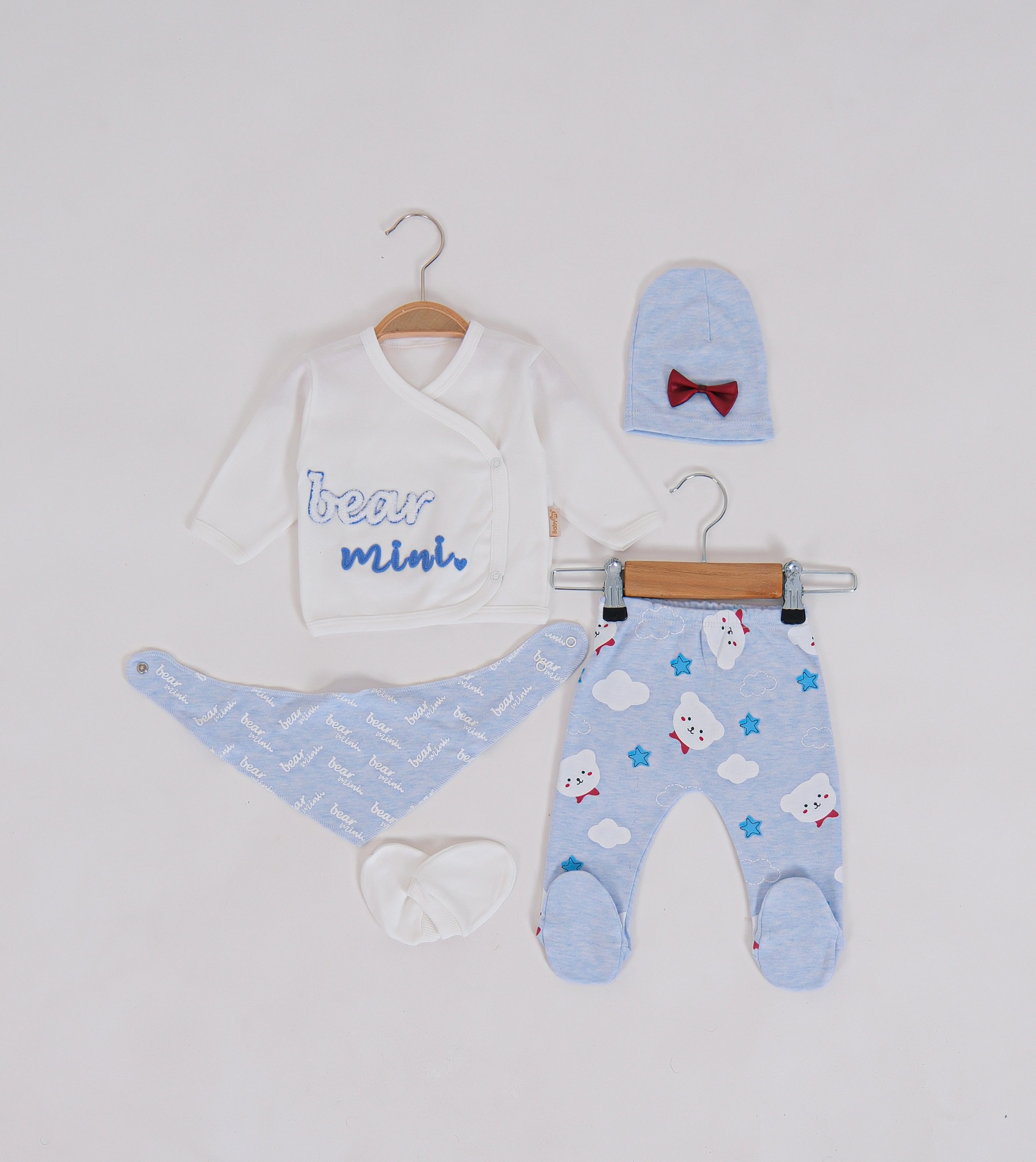 Bulut Desenli 5 Parça Mini Bear Bebek Takımı