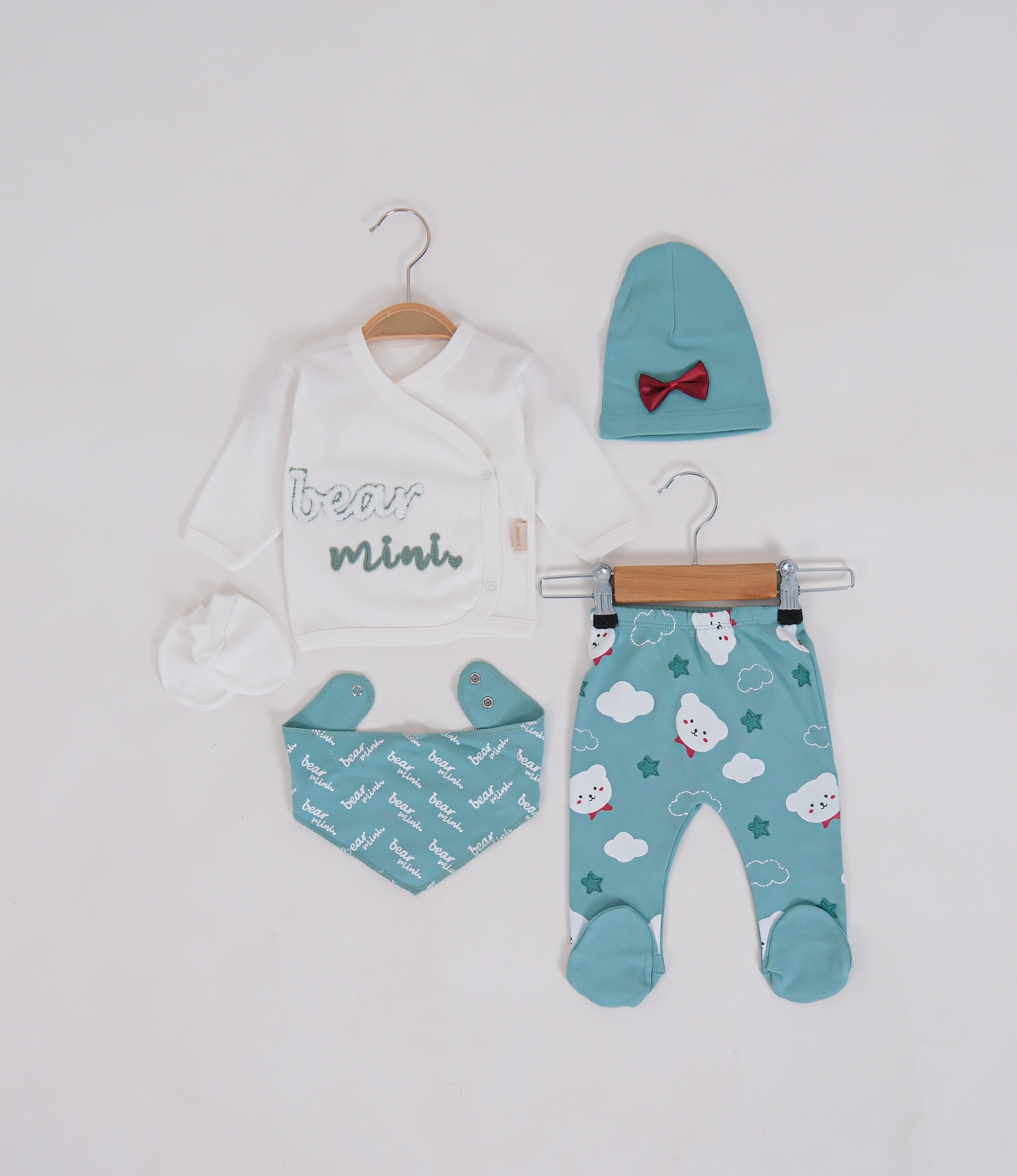 Bulut Desenli 5 Parça Mini Bear Bebek Takımı