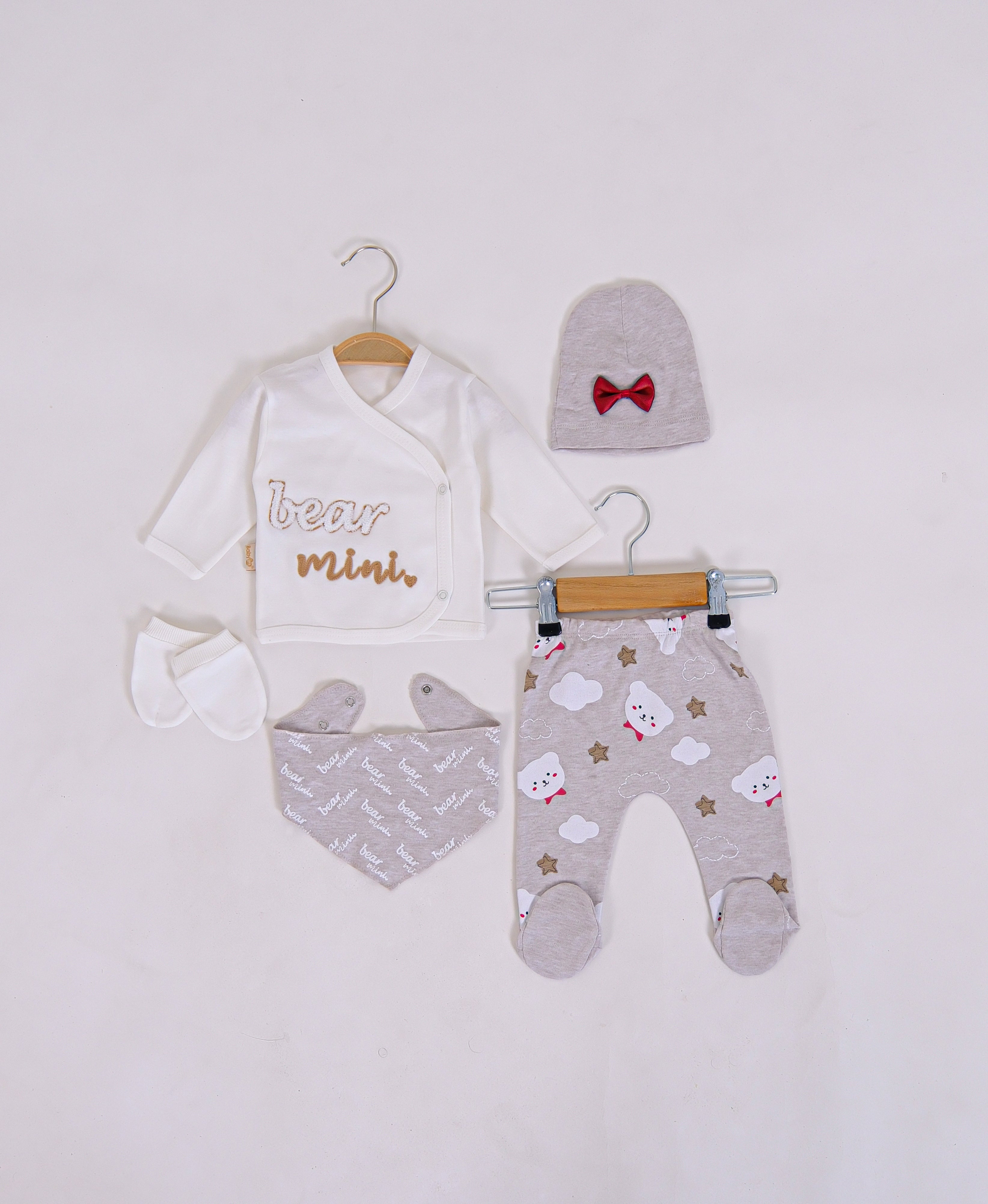 Bulut Desenli 5 Parça Mini Bear Bebek Takımı